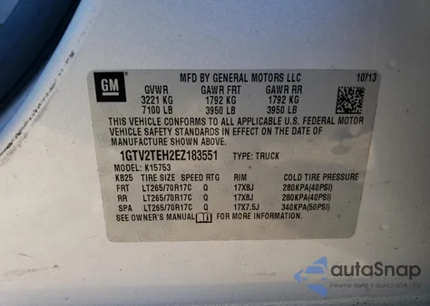 2014 GMC Sierra K1500 z USA, uszkodzony, nr VIN 1GTV2TEH2EZ183551
